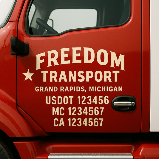 Custom Truck Door Decal Sticker Signs | Trucking or Business Name with City, USDOT, MC, CA Lettering Truck Signs