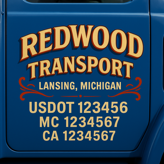 Custom Truck Door Decal Sticker Signs | Trucking or Business Name with City, USDOT, MC, CA Lettering Truck Signs