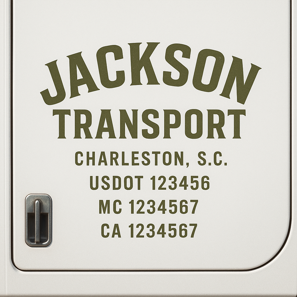 Custom Truck Door Decal Sticker Signs | Trucking or Business Name with City, USDOT, MC, CA Lettering Truck Signs