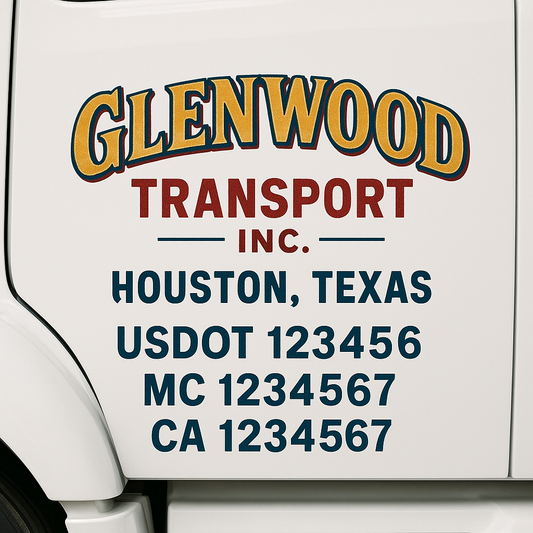 Custom Truck Door Decal Sticker Signs | Trucking or Business Name with City, USDOT, MC, CA Lettering Truck Signs