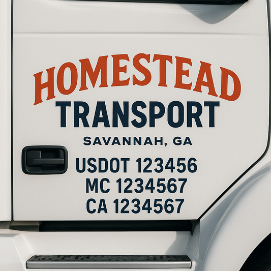 Custom Truck Door Decal Sticker Signs | Trucking or Business Name with City, USDOT, MC, CA Lettering Truck Signs
