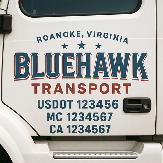 Custom Truck Door Decal Sticker Signs | Trucking or Business Name with City, USDOT, MC, CA Lettering Truck Signs