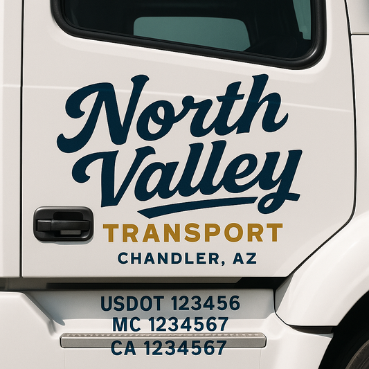 Custom Truck Door Decal Sticker Signs | Trucking or Business Name with City, USDOT, MC, CA Lettering Truck Signs
