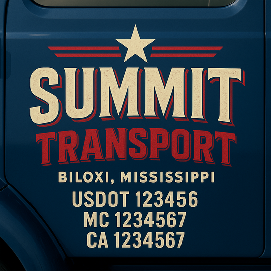 Custom Truck Door Decal Sticker Signs | Trucking or Business Name with City, USDOT, MC, CA Lettering Truck Signs