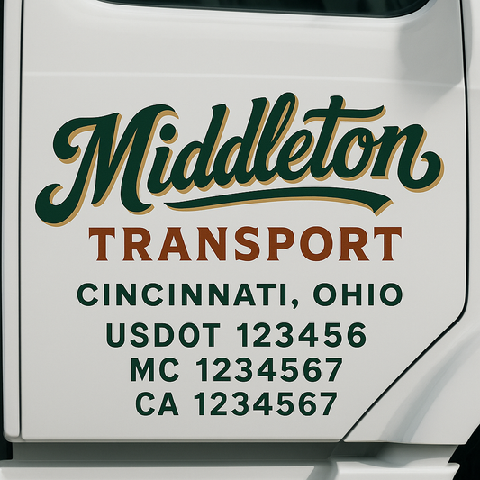 Custom Truck Door Decal Sticker Signs | Trucking or Business Name with City, USDOT, MC, CA Lettering Truck Signs