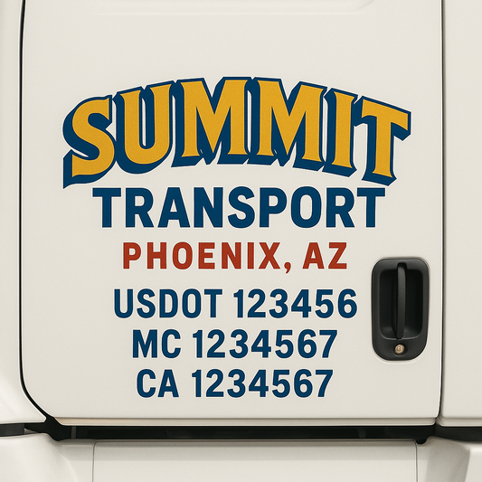Custom Truck Door Decal Sticker Signs | Trucking or Business Name with City, USDOT, MC, CA Lettering Truck Signs