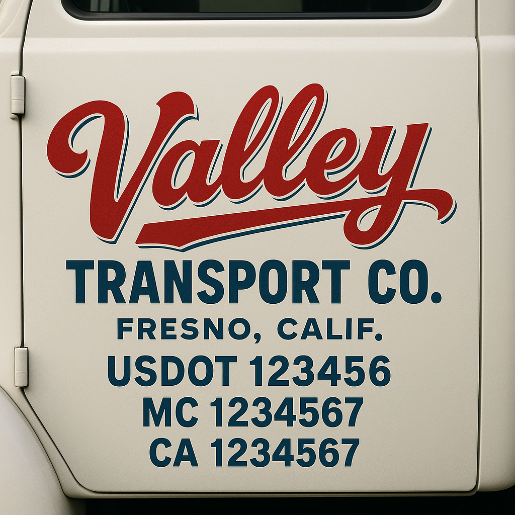 Custom Truck Door Decal Sticker Signs | Trucking or Business Name with City, USDOT, MC, CA Lettering Truck Signs