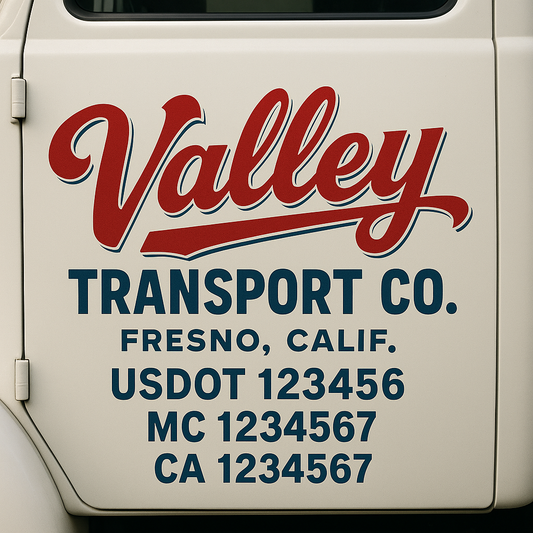 Custom Truck Door Decal Sticker Signs | Trucking or Business Name with City, USDOT, MC, CA Lettering Truck Signs