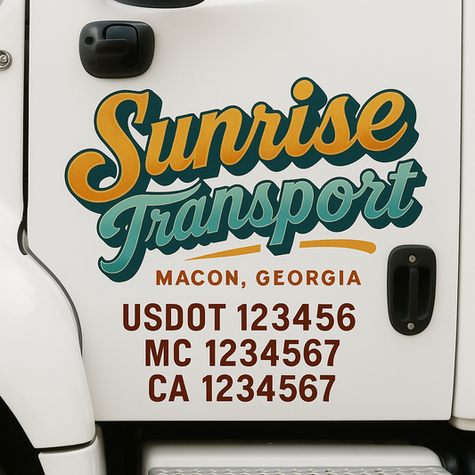 Custom Truck Door Decal Sticker Signs | Trucking or Business Name with City, USDOT, MC, CA Lettering Truck Signs