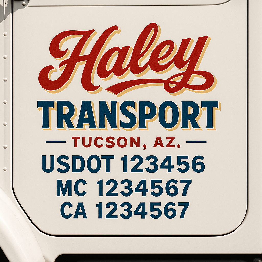 Custom Truck Door Decal Sticker Signs | Trucking or Business Name with City, USDOT, MC, CA Lettering Truck Signs
