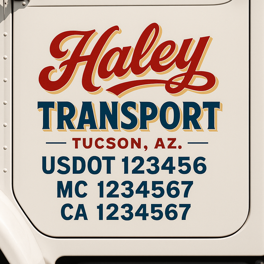 Custom Truck Door Decal Sticker Signs | Trucking or Business Name with City, USDOT, MC, CA Lettering Truck Signs