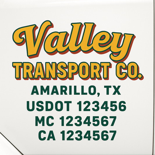Custom Truck Door Decal Sticker Signs | Trucking or Business Name with City, USDOT, MC, CA Lettering Truck Signs