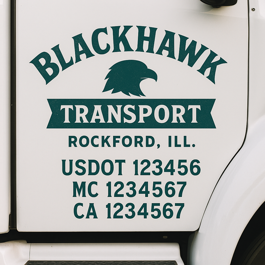 Custom Truck Door Decal Sticker Signs | Trucking or Business Name with City, USDOT, MC, CA Lettering Truck Signs