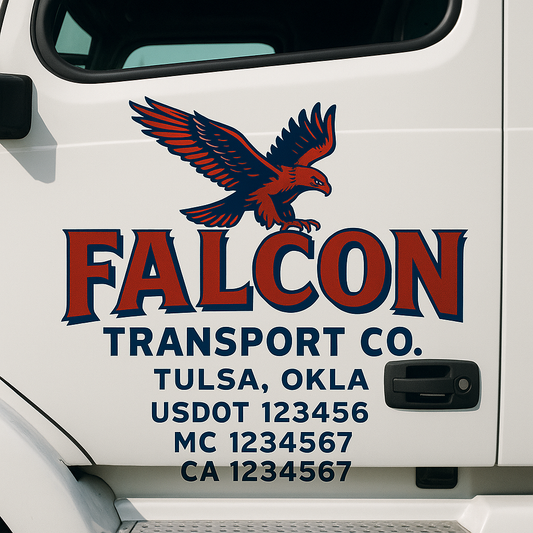 Custom Truck Door Decal Sticker Signs | Trucking or Business Name with City, USDOT, MC, CA Lettering Truck Signs