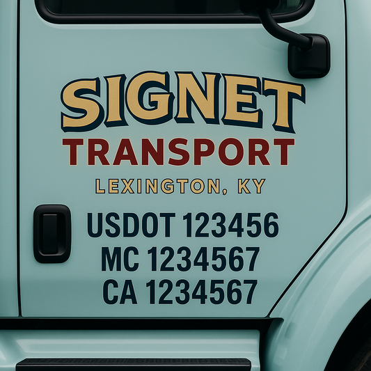 Custom Truck Door Decal Sticker Signs | Trucking or Business Name with City, USDOT, MC, CA Lettering Truck Signs