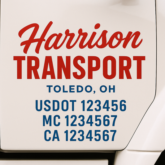 Custom Truck Door Decal Sticker Signs | Trucking or Business Name with City, USDOT, MC, CA Lettering Truck Signs