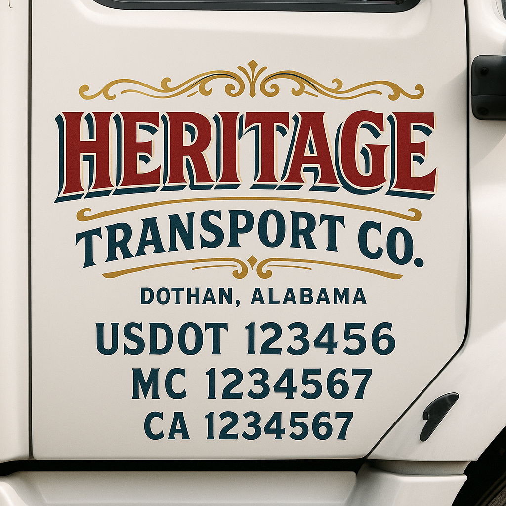 Custom Truck Door Decal Sticker Signs | Trucking or Business Name with City, USDOT, MC, CA Lettering Truck Signs