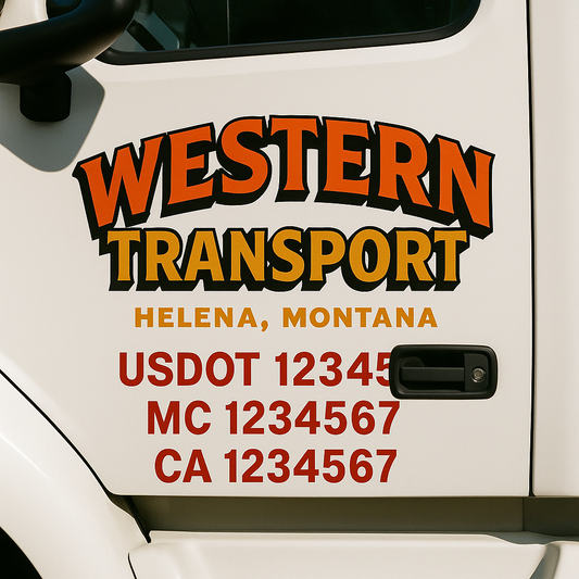 Custom Truck Door Decal Sticker Signs | Trucking or Business Name with City, USDOT, MC, CA Lettering Truck Signs