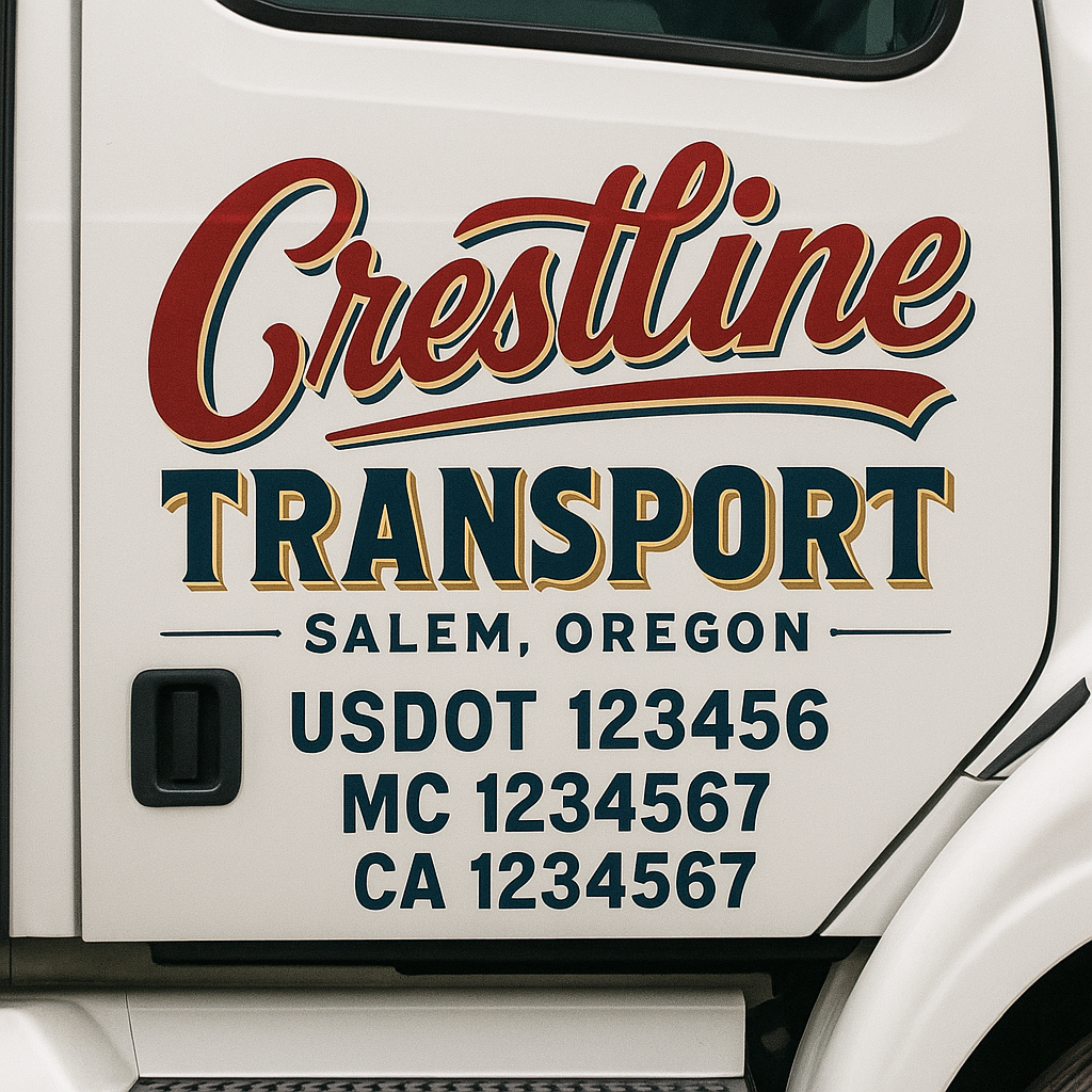 Trucking Door Decal With Name, City, USDOT, MC, CA, KYU, or Regulation Number Decal Stickers | Semi Truck US DOT Lettering Signs