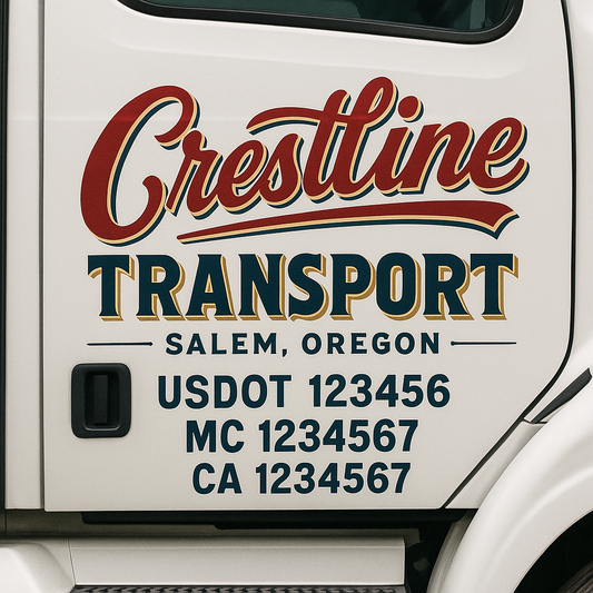 Trucking Door Decal With Name, City, USDOT, MC, CA, KYU, or Regulation Number Decal Stickers | Semi Truck US DOT Lettering Signs
