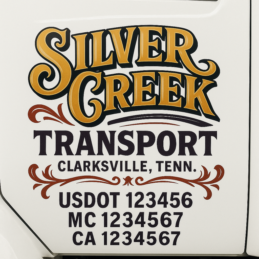Trucking Door Decal With Name, City, USDOT, MC, CA, KYU, or Regulation Number Decal Stickers | Semi Truck US DOT Lettering Signs