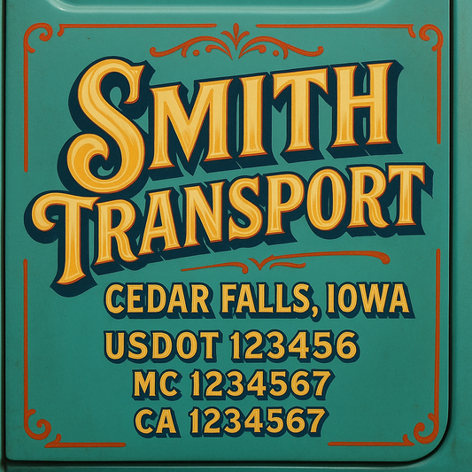 Trucking Door Decal With Name, City, USDOT, MC, CA, KYU, or Regulation Number Decal Stickers | Semi Truck US DOT Lettering Signs