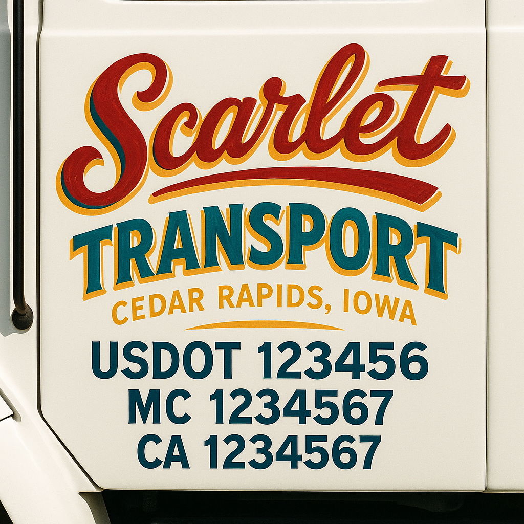 Trucking Door Decal With Name, City, USDOT, MC, CA, KYU, or Regulation Number Decal Stickers | Semi Truck US DOT Lettering Signs