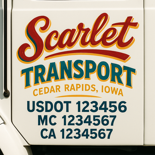 Trucking Door Decal With Name, City, USDOT, MC, CA, KYU, or Regulation Number Decal Stickers | Semi Truck US DOT Lettering Signs