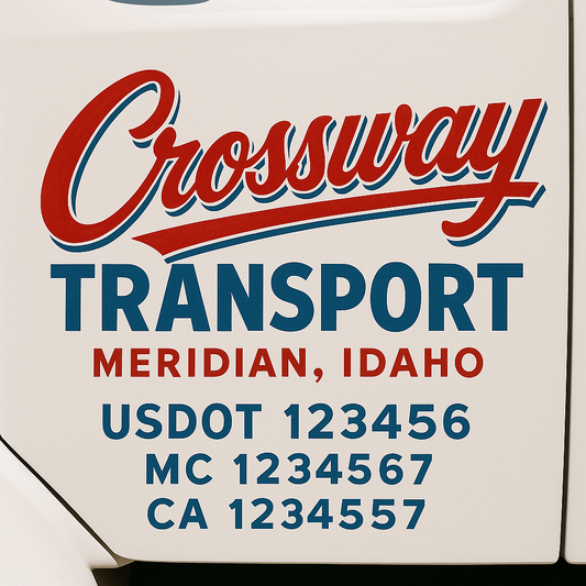 Trucking Door Decal With Name, City, USDOT, MC, CA, KYU, or Regulation Number Decal Stickers | Semi Truck US DOT Lettering Signs