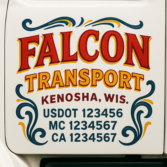 Trucking Door Decal With Name, City, USDOT, MC, CA, KYU, or Regulation Number Decal Stickers | Semi Truck US DOT Lettering Signs