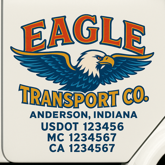 Trucking Door Decal With Name, City, USDOT, MC, CA, KYU, or Regulation Number Decal Stickers | Semi Truck US DOT Lettering Signs