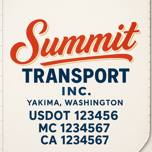 Trucking Door Decal With Name, City, USDOT, MC, CA, KYU, or Regulation Number Decal Stickers | Semi Truck US DOT Lettering Signs