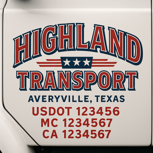 Trucking Door Decal With Name, City, USDOT, MC, CA, KYU, or Regulation Number Decal Stickers | Semi Truck US DOT Lettering Signs