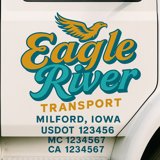 Trucking Door Decal With Name, City, USDOT, MC, CA, KYU, or Regulation Number Decal Stickers | Semi Truck US DOT Lettering Signs
