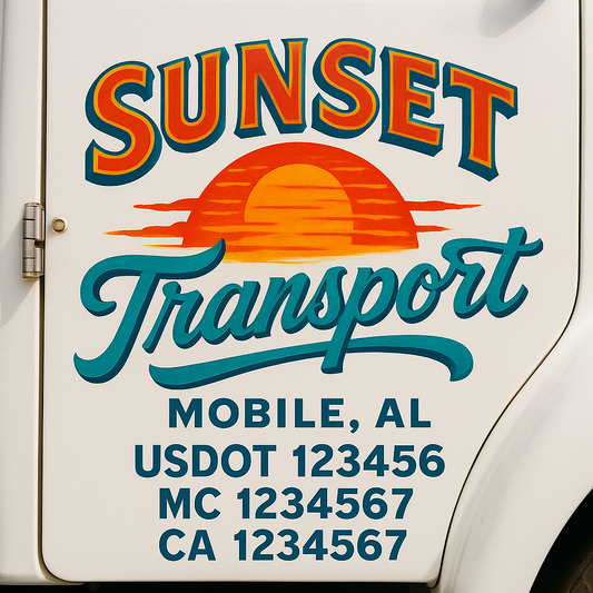 Trucking Door Decal With Name, City, USDOT, MC, CA, KYU, or Regulation Number Decal Stickers | Semi Truck US DOT Lettering Signs