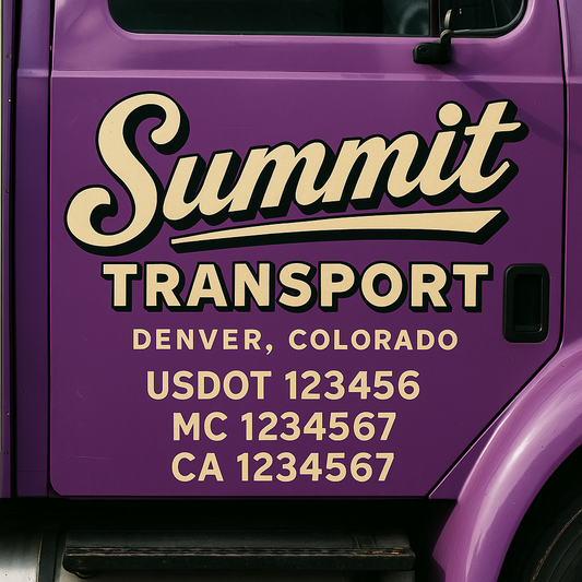 Trucking Door Decal With Name, City, USDOT, MC, CA, KYU, or Regulation Number Decal Stickers | Semi Truck US DOT Lettering Signs