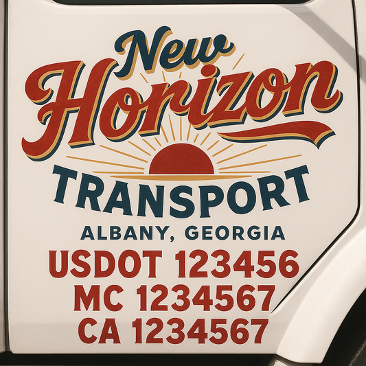 Trucking Door Decal With Name, City, USDOT, MC, CA, KYU, or Regulation Number Decal Stickers | Semi Truck US DOT Lettering Signs