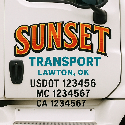 Trucking Door Decal With Name, City, USDOT, MC, CA, KYU, or Regulation Number Decal Stickers | Semi Truck US DOT Lettering Signs