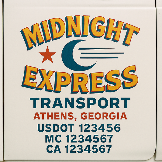 Trucking Door Decal With Name, City, USDOT, MC, CA, KYU, or Regulation Number Decal Stickers | Semi Truck US DOT Lettering Signs