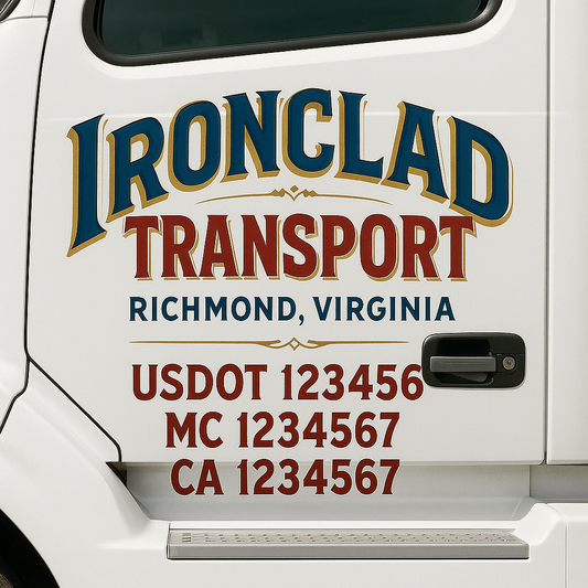 Trucking Door Decal With Name, City, USDOT, MC, CA, KYU, or Regulation Number Decal Stickers | Semi Truck US DOT Lettering Signs