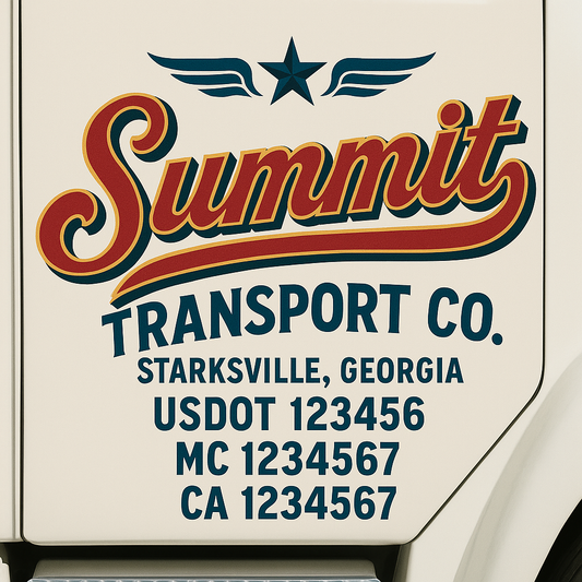 Trucking Door Decal With Name, City, USDOT, MC, CA, KYU, or Regulation Number Decal Stickers | Semi Truck US DOT Lettering Signs