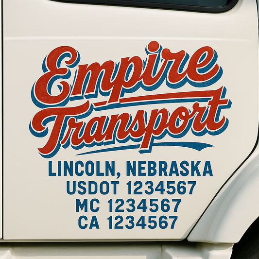 Trucking Door Decal With Name, City, USDOT, MC, CA, KYU, or Regulation Number Decal Stickers | Semi Truck US DOT Lettering Signs