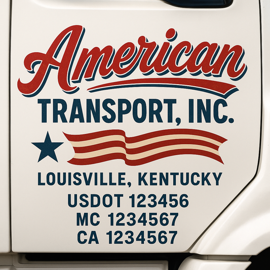 Trucking Door Decal With Name, City, USDOT, MC, CA, KYU, or Regulation Number Decal Stickers | Semi Truck US DOT Lettering Signs