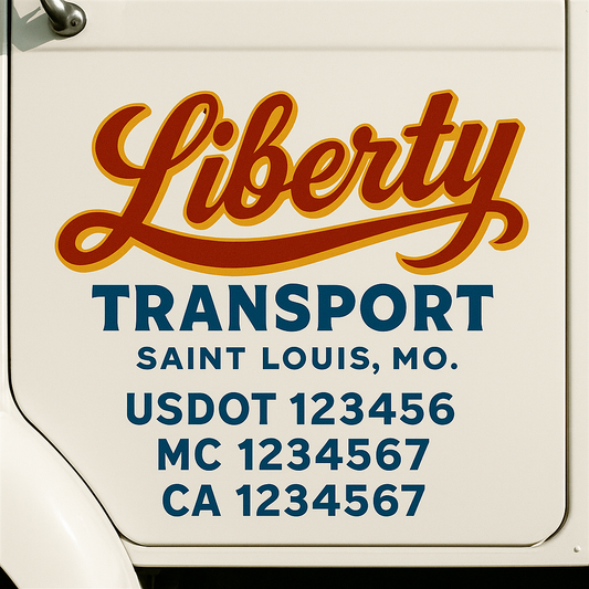Trucking Door Decal With Name, City, USDOT, MC, CA, KYU, or Regulation Number Decal Stickers | Semi Truck US DOT Lettering Signs
