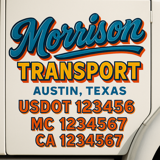 Trucking Door Decal With Name, City, USDOT, MC, CA, KYU, or Regulation Number Decal Stickers | Semi Truck US DOT Lettering Signs