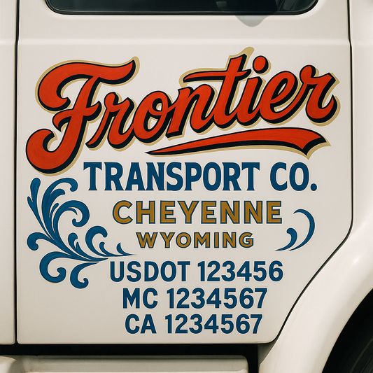 Trucking Door Decal With Name, City, USDOT, MC, CA, KYU, or Regulation Number Decal Stickers | Semi Truck US DOT Lettering Signs