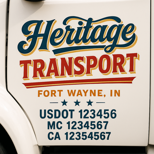 Trucking Door Decal With Name, City, USDOT, MC, CA, KYU, or Regulation Number Decal Stickers | Semi Truck US DOT Lettering Signs