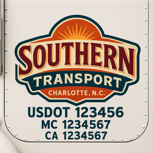 Trucking Door Decal With Name, City, USDOT, MC, CA, KYU, or Regulation Number Decal Stickers | Semi Truck US DOT Lettering Signs