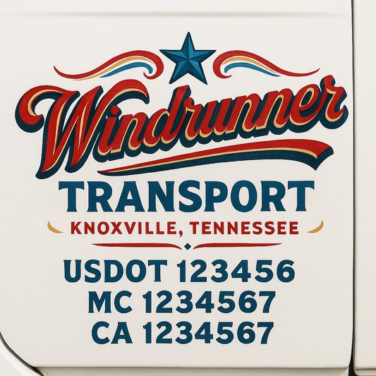 Trucking Door Decal With Name, City, USDOT, MC, CA, KYU, or Regulation Number Decal Stickers | Semi Truck US DOT Lettering Signs