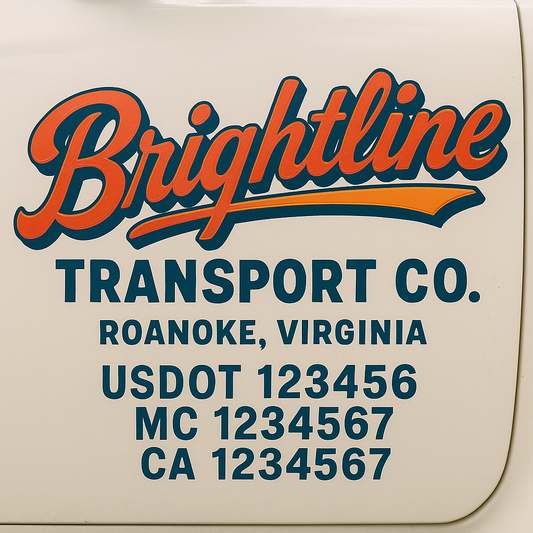 Trucking Door Decal With Name, City, USDOT, MC, CA, KYU, or Regulation Number Decal Stickers | Semi Truck US DOT Lettering Signs